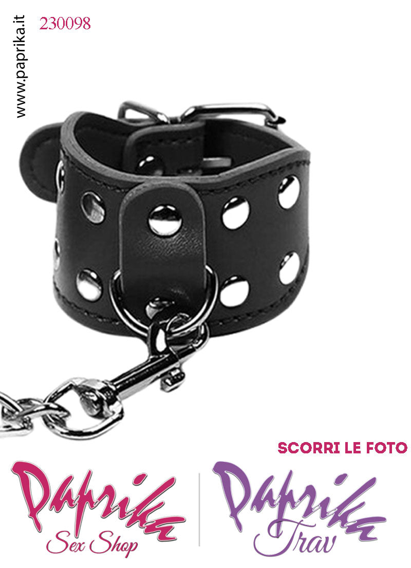 Manette Polsiere 40 mm EcoPelle Lavorata Catenella Corta Borchie Piatte