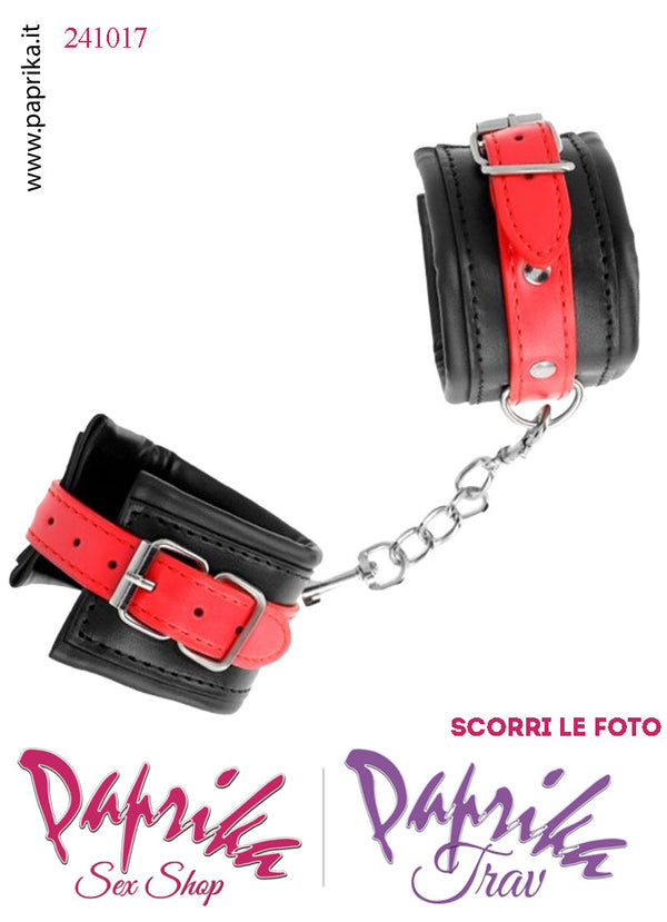 Manette Polsiere Bicolore Alte 60 mm EcoPelle Catenella Corta 2 Moschettoni