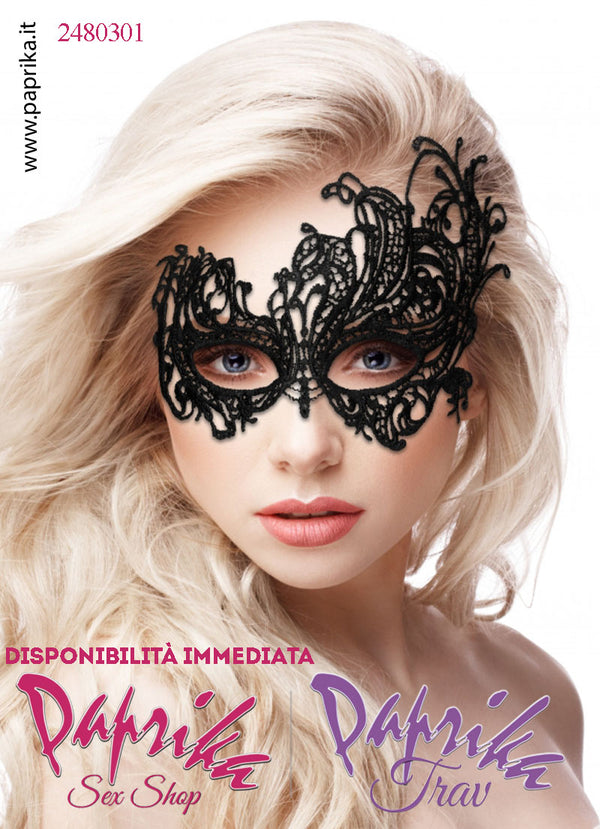 Mascherina Asimmetrica Occhi Aperti Pizzo Lavorato Allacciatura Posteriore