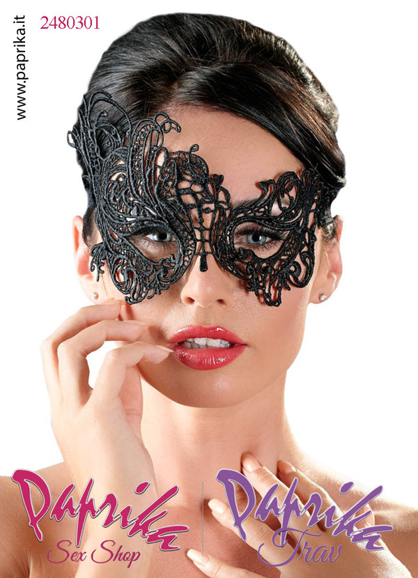 Mascherina Asimmetrica Occhi Aperti Pizzo Lavorato Allacciatura Posteriore