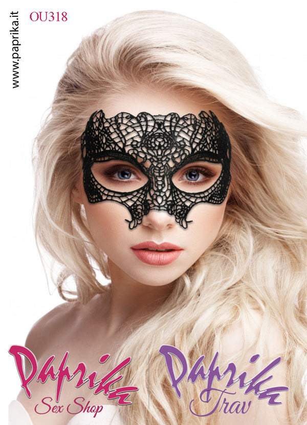 Mascherina Occhi Aperti Pizzo Lavorato Sagomata Allacciata Dietro