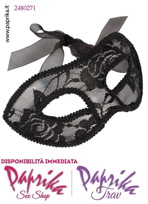 Mascherina Sagomata Rigida Occhi Aperti Ricoperta Pizzo Allacciatura Posteriore