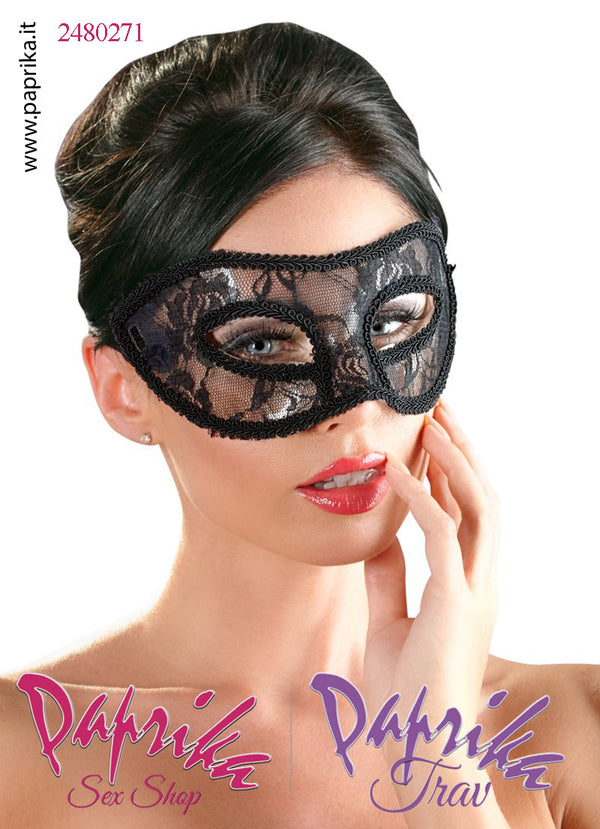 Mascherina Sagomata Rigida Occhi Aperti Ricoperta Pizzo Allacciatura Posteriore