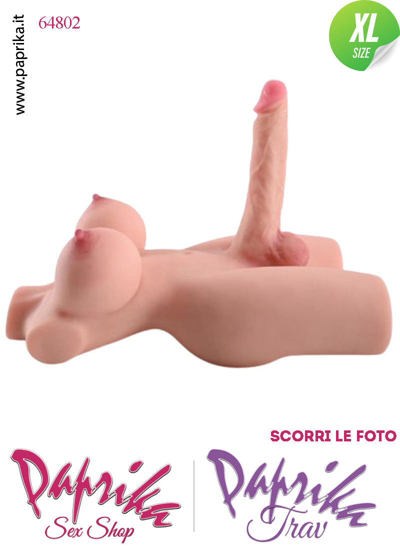 Busto Trans Ermafrodita Vagina Pene Flessibile Seno Grande Non Vibrante 42 cm
