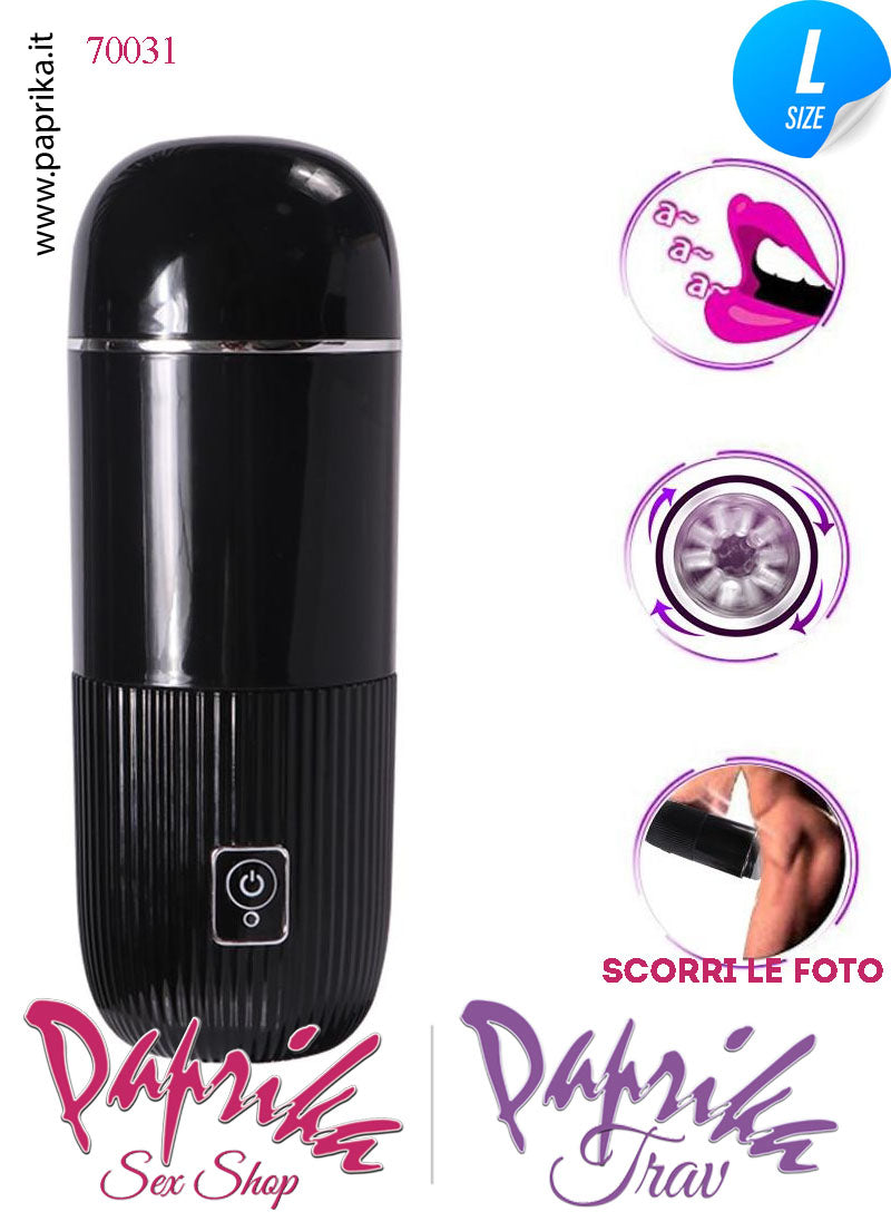 Masturbatore Maschile Morbidissimo Rotante Voce 10 Funzioni Tubo Nero