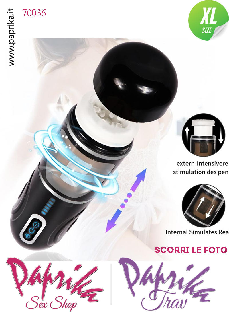Vagina Masturbatore Morbidissimo Rotante Su & Giù Voce 10 Funzioni Tubo Nero