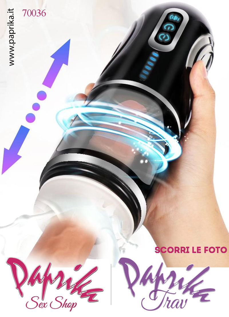 Vagina Masturbatore Morbidissimo Rotante Su & Giù Voce 10 Funzioni Tubo Nero