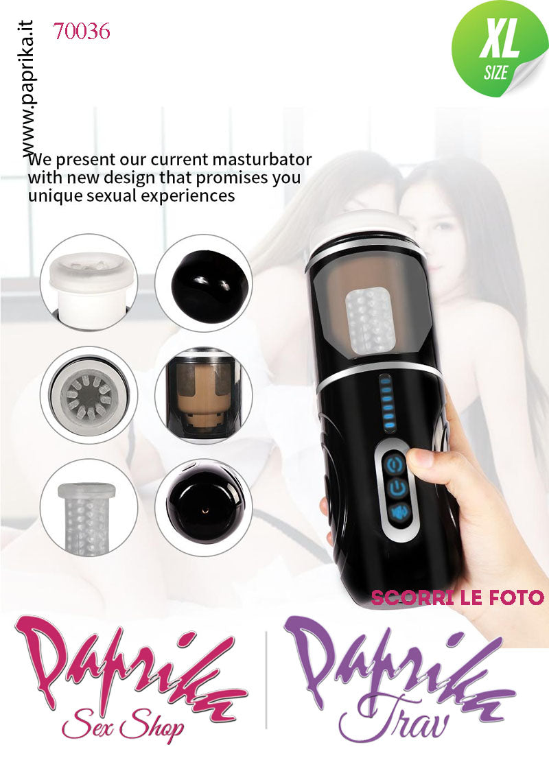 Vagina Masturbatore Morbidissimo Rotante Su & Giù Voce 10 Funzioni Tubo Nero