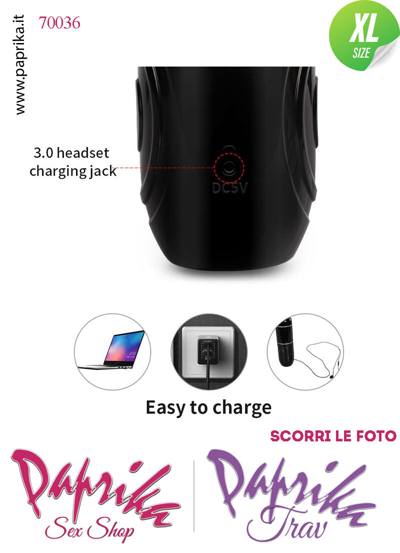 Vagina Masturbatore Morbidissimo Rotante Su & Giù Voce 10 Funzioni Tubo Nero