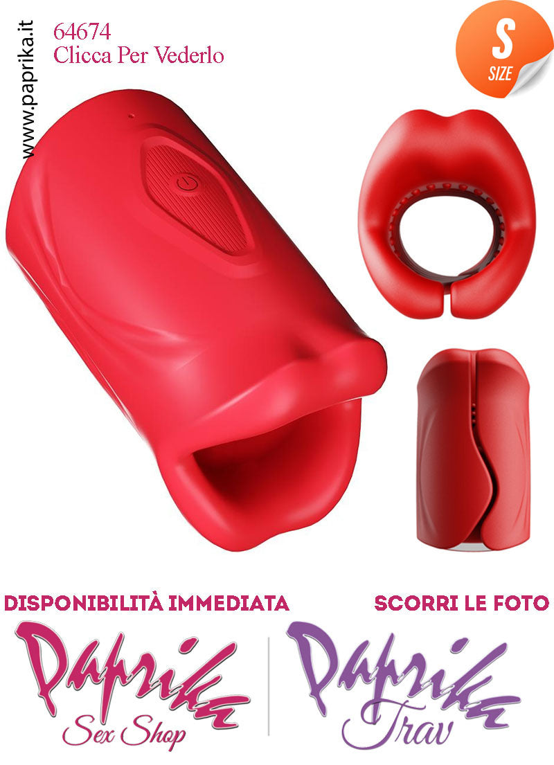 Masturbatore Maschile Labbra Rosso Vibrante 9 Funzioni Apribile 10 cm