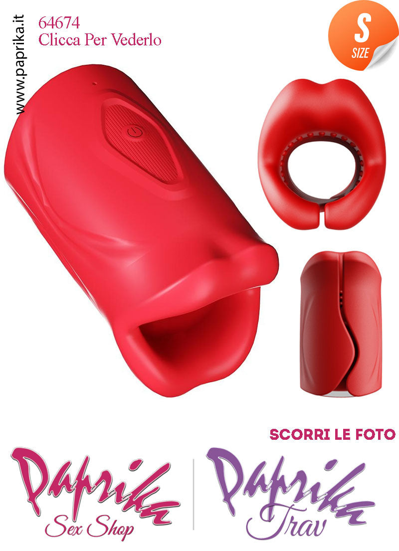 Masturbatore Maschile Labbra Rosso Vibrante 9 Funzioni Apribile 10 cm