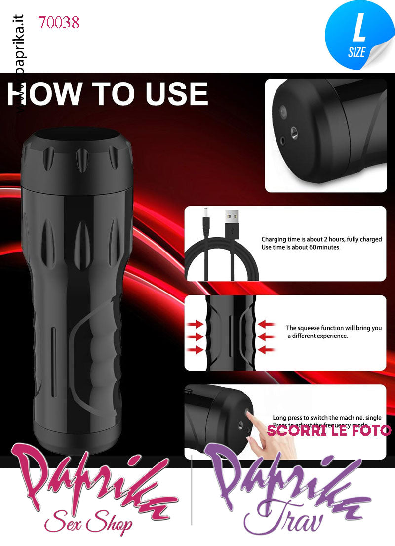 Vagina Morbidissima Masturbatore Maschile Compressione 10 Funzioni Tubo Nero