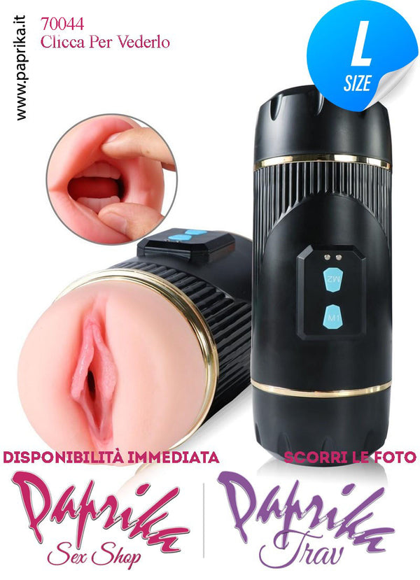 Vagina e Bocca Morbidissima Masturbatore Vibrante 2 Motori 10 Funzioni Tubo Nero