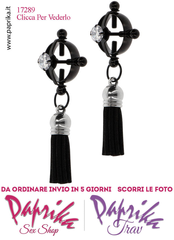 Morsetti Capezzoli Pendenti Nappa Strass Centrale 4 Viti Regolazione