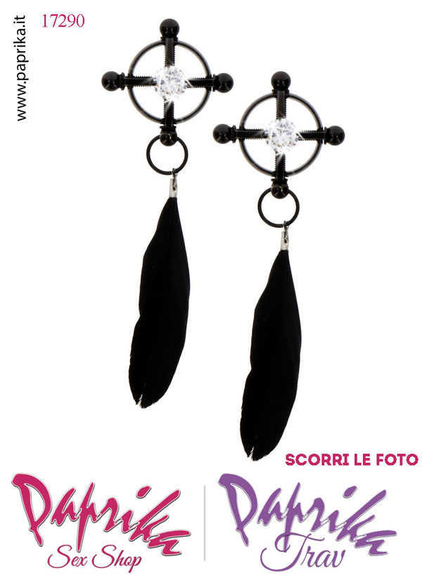 Morsetti Capezzoli Pendenti Piume Strass Centrale 4 Viti Regolazione