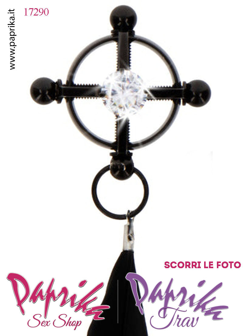 Morsetti Capezzoli Pendenti Piume Strass Centrale 4 Viti Regolazione