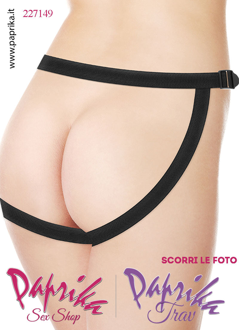 Mutanda Cintura Strap-On Indossabile Regolabile Sedere Scoperto Anello Metallo