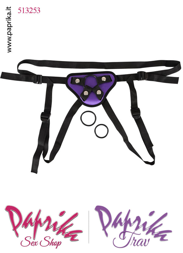 Mutanda Harness Universale Strap-On Viola Regolabile 3 Anelli Gomma