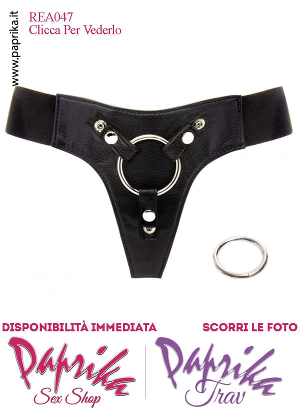 Mutanda Universale Unisex Strap-On Ecopelle Due Anelli Acciaio