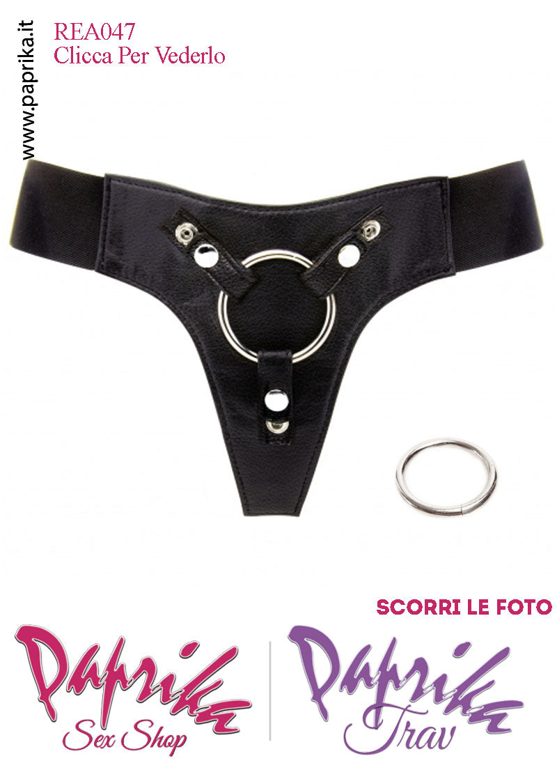 Mutanda Universale Unisex Strap-On Ecopelle Due Anelli Acciaio