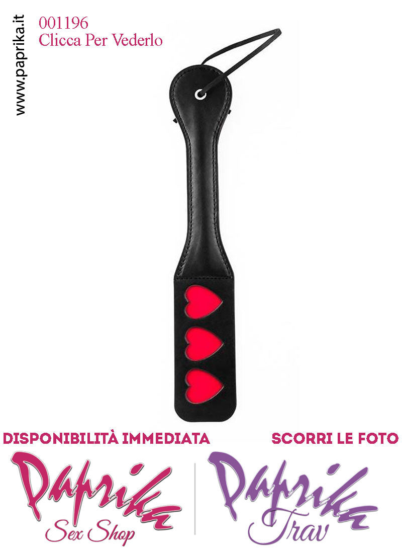 Paddle Sculacciatore Lungo 32 cm Double Face Lato Liscio Lato 3 Cuori Rossi