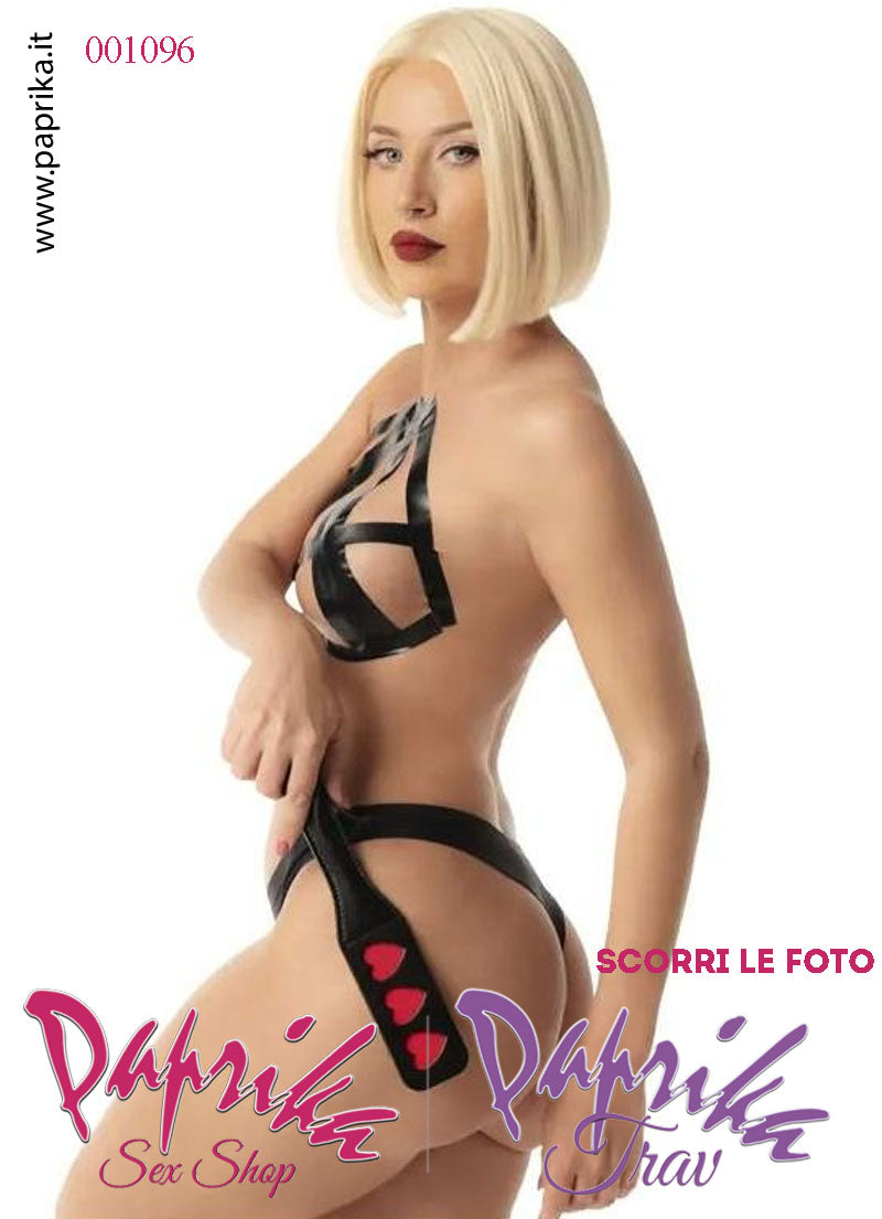 Paddle Sculacciatore Lungo 32 cm Double Face Lato Liscio Lato 3 Cuori Rossi