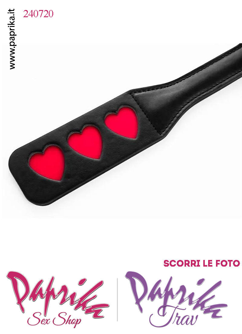 Paddle Sculacciatore Lungo 32 cm Double Face Lato Liscio Lato 3 Cuori Rossi
