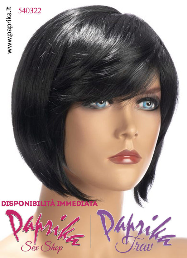 Berangere Parrucca Caschetto Scalata Frangetta Riga Laterale Nera