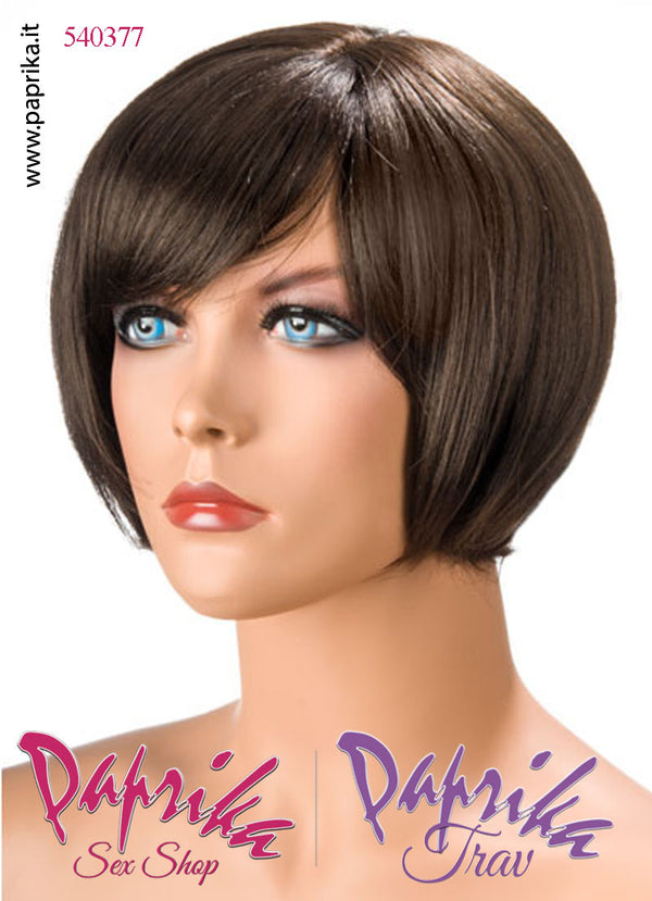 Mia Parrucca Castano Scuro Caschetto Liscia Riga Laterale Frangetta