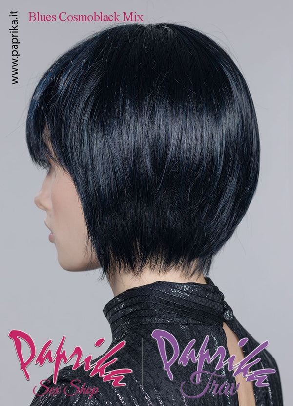 Blues Parrucca Caschetto Liscio Scalato Riga Centrale Frangetta Lunga
