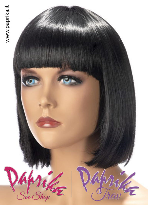 Sophie Parrucca Nera Caschetto Liscia Frangetta Lunga