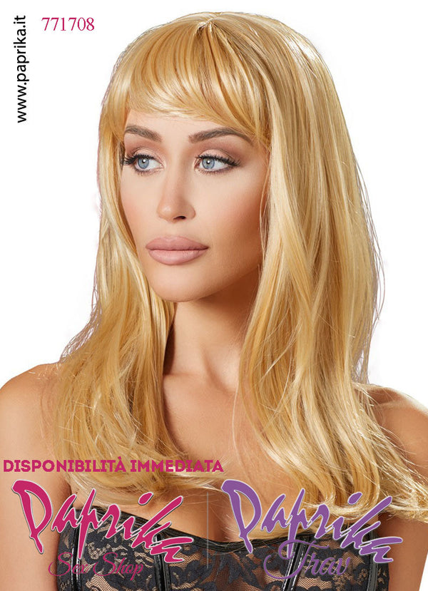 Parrucca Lunga Liscia Frangetta Lunga Riga Centrale