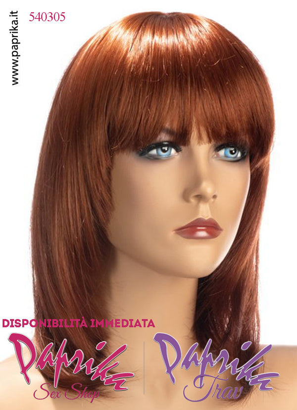 Salome Parrucca Media Liscia Frangetta Lunga Rosso Ramato