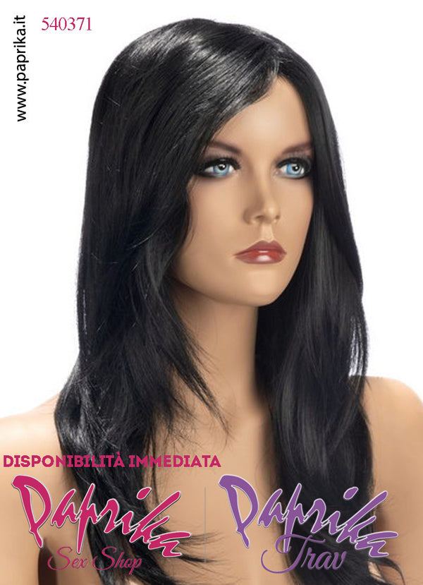 Olivia Parrucca Nera Lunga Liscia Ciuffo Laterale Senza Frangetta
