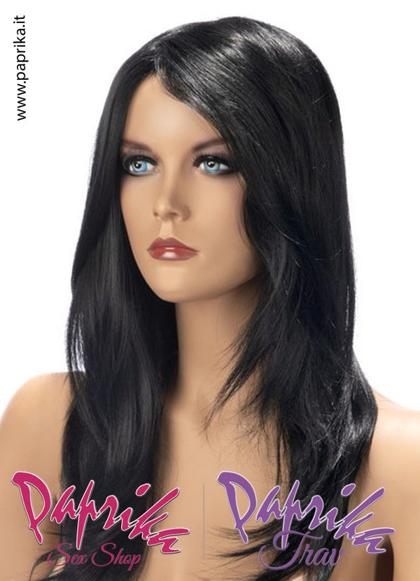 Olivia Parrucca Nera Lunga Liscia Ciuffo Laterale Senza Frangetta