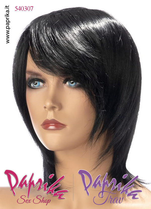 Zoe Parrucca Lunga Liscia Scalata Frangetta Riga Laterale Nera
