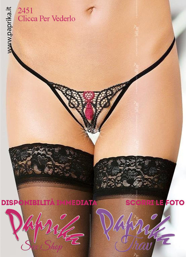 Perizoma Sexy Aperto Pizzo Filigranato Anteriore Contrasto Triangolo Posteriore