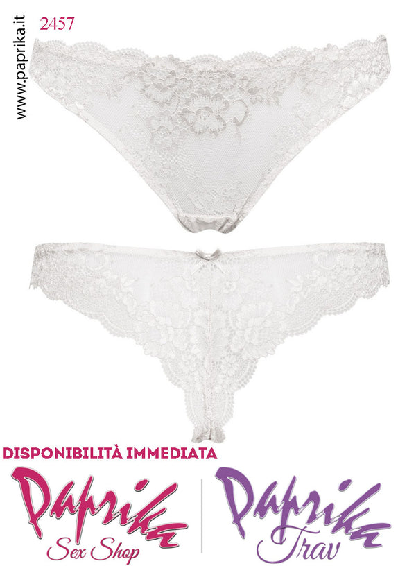 Perizoma Brasiliana Chiuso Pizzo Semi Trasparente Elastici Laterali Alti