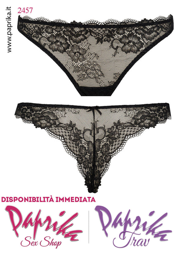 Perizoma Brasiliana Chiuso Pizzo Semi Trasparente Elastici Laterali Alti