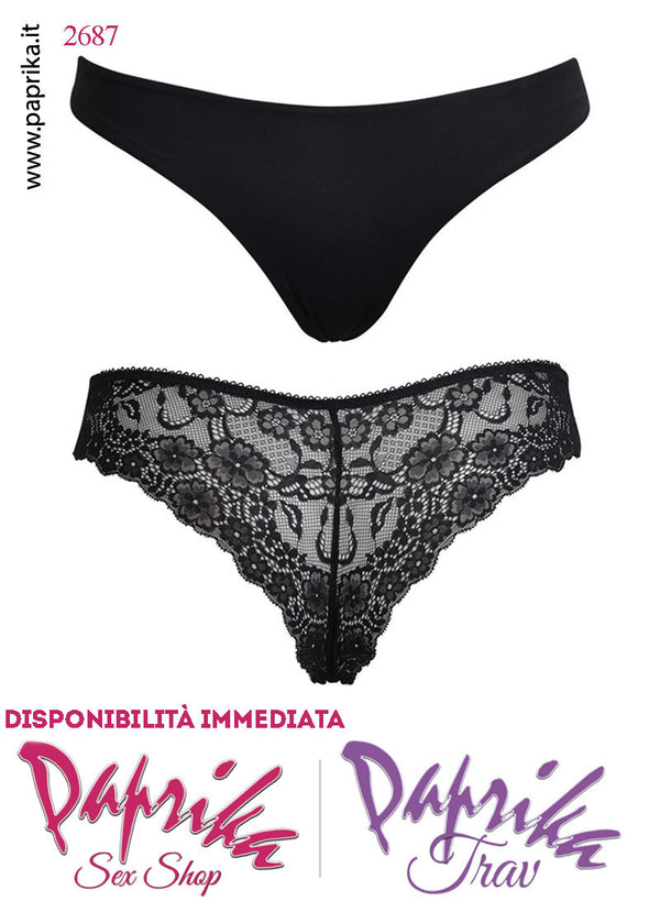 Perizoma Brasiliana Pizzo Chiuso Coprente Davanti Elastici Laterali Alti