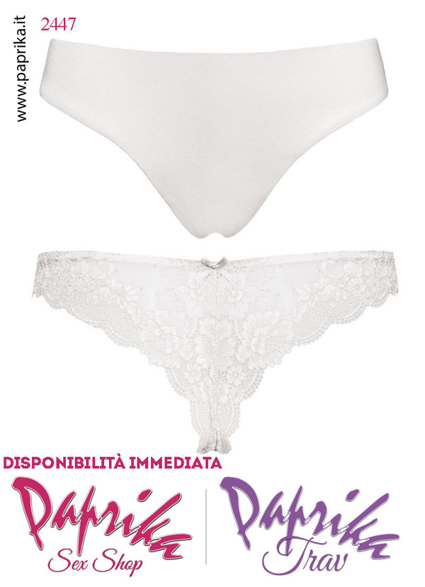 Perizoma Brasiliana Lycra Pizzo Chiuso Coprente Davanti Elastici Laterali Alti