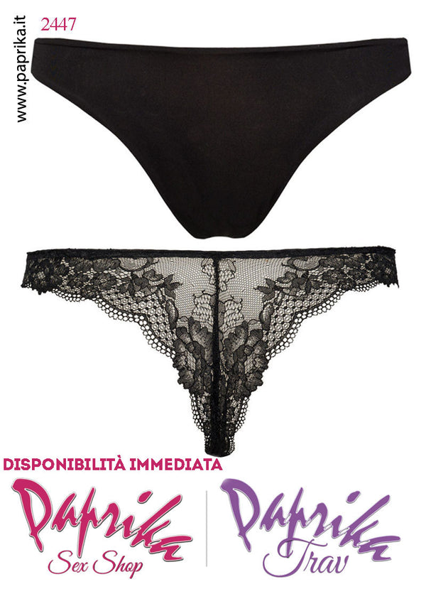 Perizoma Brasiliana Lycra Pizzo Chiuso Coprente Davanti Elastici Laterali Alti