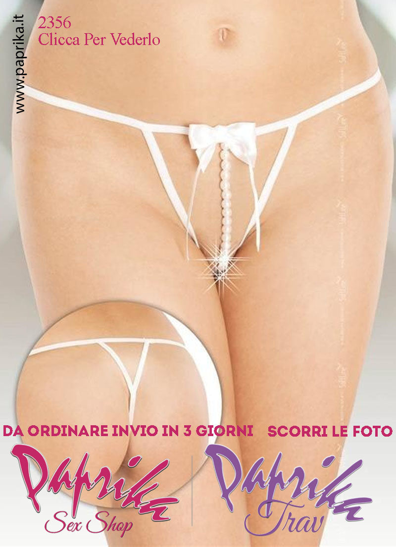 Perizoma Sexy Aperto Perle Verticali Fiocco Anteriore Triangolo Posteriore Aperto