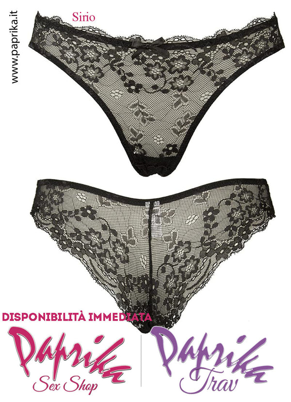 Perizoma Sexy Brasiliana Chiusa Pizzo Largo Dietro Semi Trasparente