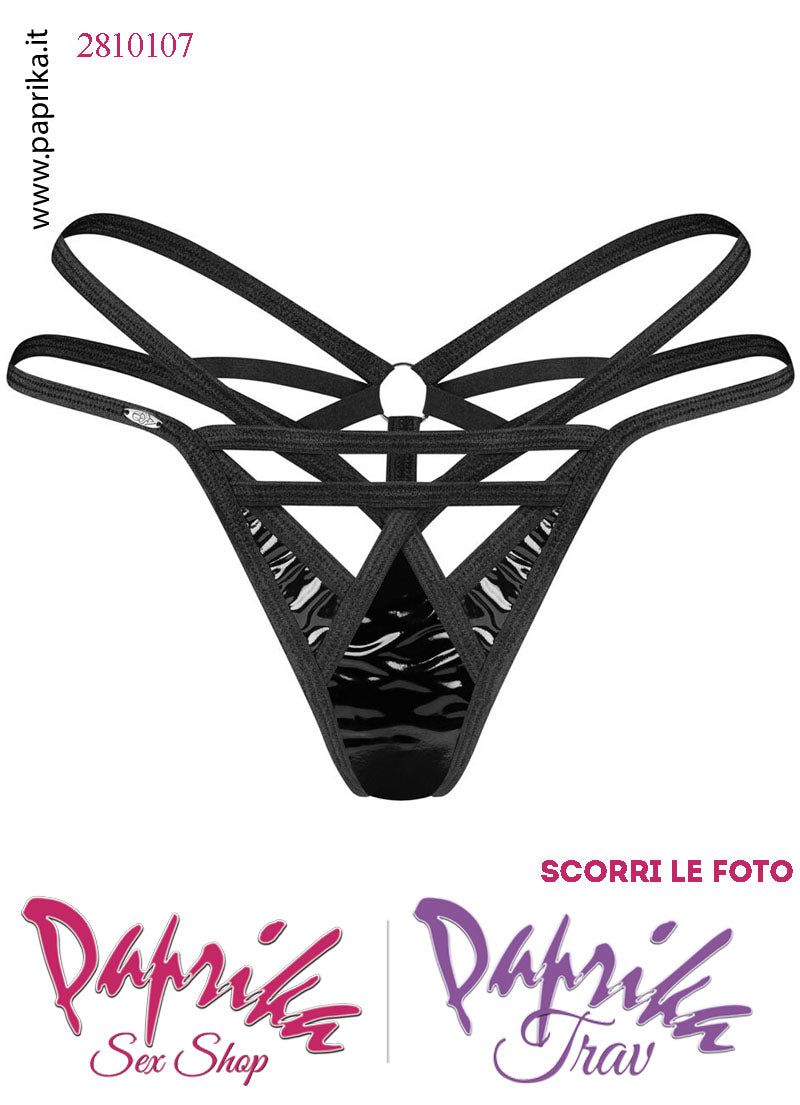 Perizoma Chiuso Sexy Vernice Lucida Doppi Elastici Sottili Anello Posteriore