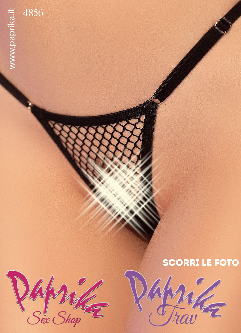 Perizoma Sexy String Rete Piccola Nera Elastici Sottili Regolabili Gioiello Posteriore