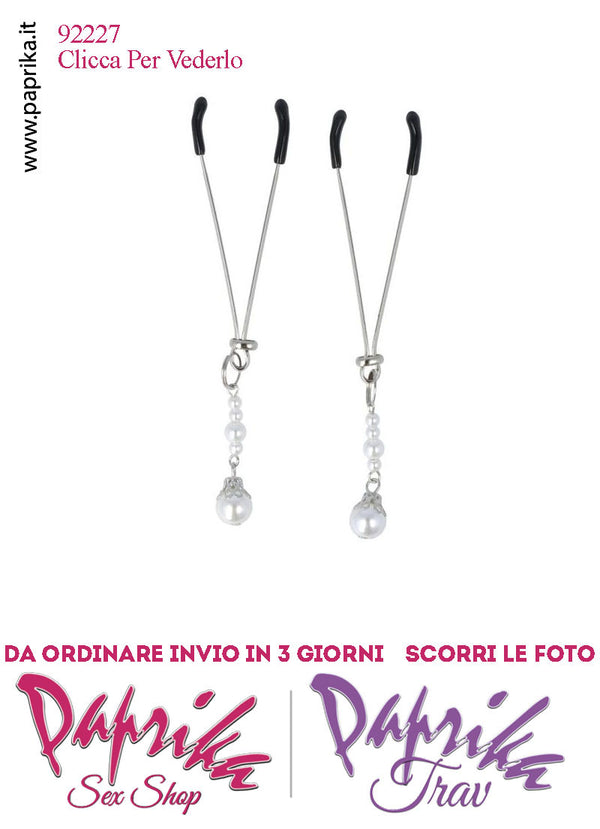Pinzette Capezzoli Perla Pendente Regolazione Anellino Scorrevole Punte Ricoperte