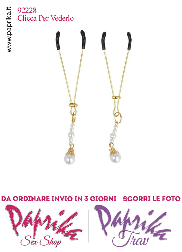 Pinzette Oro Capezzoli Perla Pendente Regolazione Anellino Scorrevole Punte Ricoperte