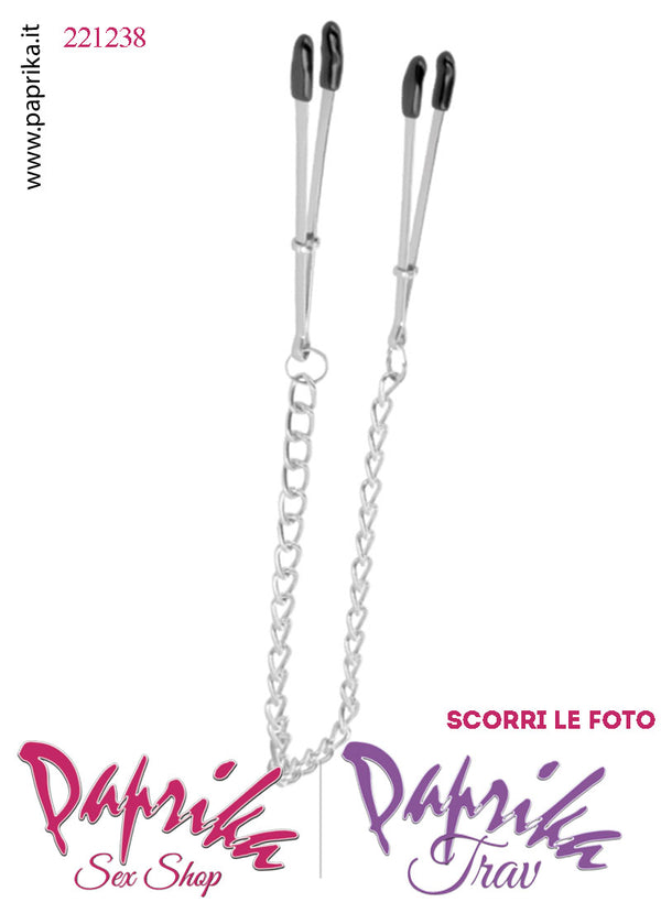 Pinzette Capezzoli Unisex Bdsm Fetish Catenella Metallo Anellini Regolazione