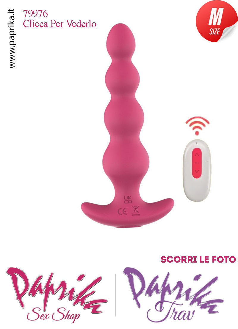 Plug 4 Palline Anali Telecomandato Vibrante Base Curva 12 cm Ø 30 Silicone Fucsia